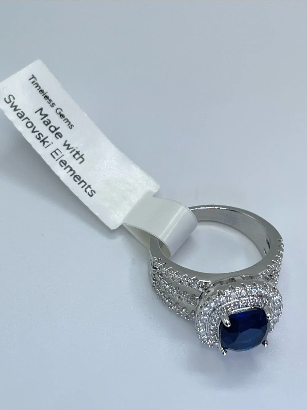 Swarovski Crystal Elements Sapphire Blue Halo Statement Ring Size 8